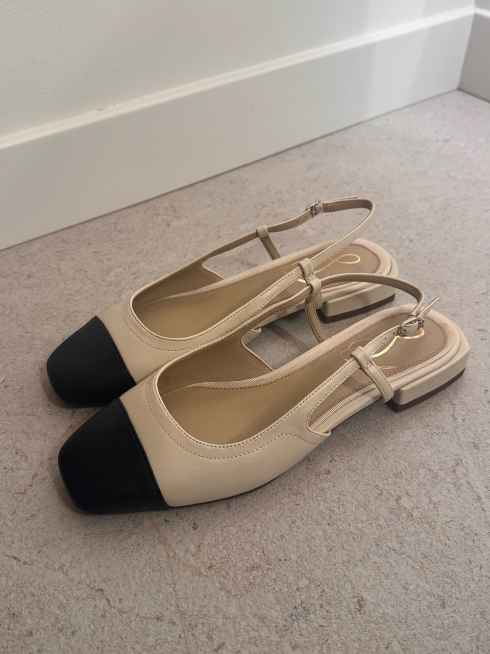 Sam Edelman Two-Tone Beige and Black Slingback Flats NWOT